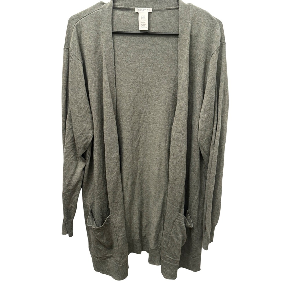 Matty M Olive Green Open Front Cardigan Sweater Duster with Pockets XXL